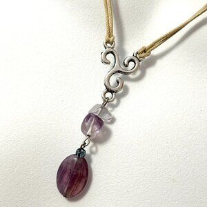 2/$20, Natural Purple Fluorite Cord Necklace, Genuine Gemstone Lariat Necklace